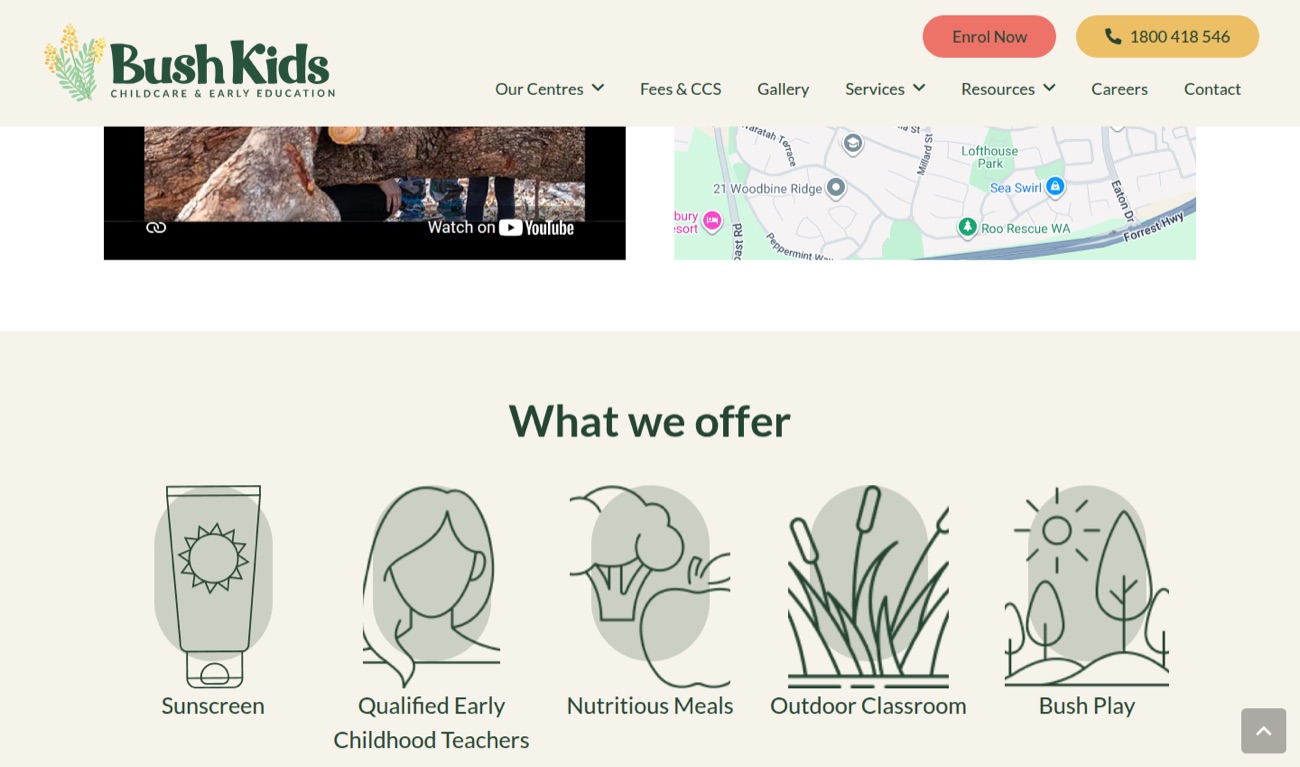 Bush Kids Eaton what we offer features section